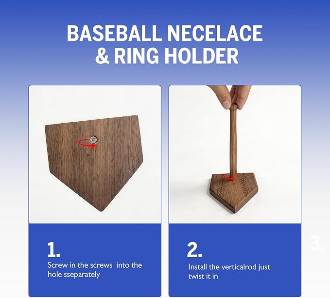 Walnut Wooden Baseball Softball Championship Ring Holder, Softball Ring Organizer Display, Solid Wood Baseball Ring Holder Gift for Boys Girls, Baseball Accessories Storage - Single