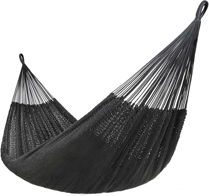 Lazy Daze Hammocks Handwoven XL Mayan Hammock, 10.5 FT Soft Rope Double Hammocks, Portable Outdoor Hammock with Carry Bag, 2 Straps & Carabiners for Patio Outside, 550 lbs Weight Capacity, Gray