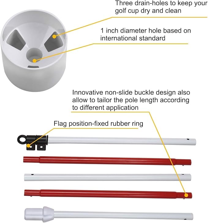 KINGTOP Golf Flagstick with USA Golf Flag, Putting Green Flags Hole Cup Set, 6 Feet in Height, Golf Pin Flags for Driving Range Backyard, 5-Section Design, with Additional Putting Green Replacement