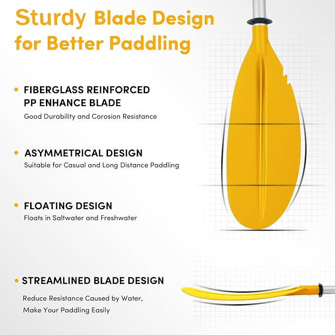 Kayak Paddle,88in 4 Pieces Boat Oars Kayak Paddles,Heavy Duty Aluminum Alloy Shaft Float Lightweight Detachable Adjustable Fishing Kayak Paddle for Adults with Paddle Leash(8 Color ，1Pack,2Pack)