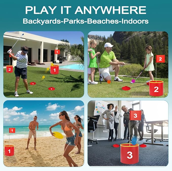 FINCOME Golf Yard Bucket Games 9 Holes Golf Practice Game with Flag, Golf Chipping Game for Kids and Adults Outdoor Indoor Portable Backyard Golf Game for Park, Beach, Backyard, Lawn