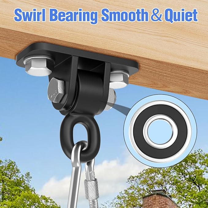 BETOOLL Swing Hangers with Bearing, Heavy Duty Porch Swing Hanging Kit for Outdoor Playground Tree Indoor Ceiling Mount Hardware Brackets Hooks for Yoga Hammock Punching Bag Accessories 4PCS Black