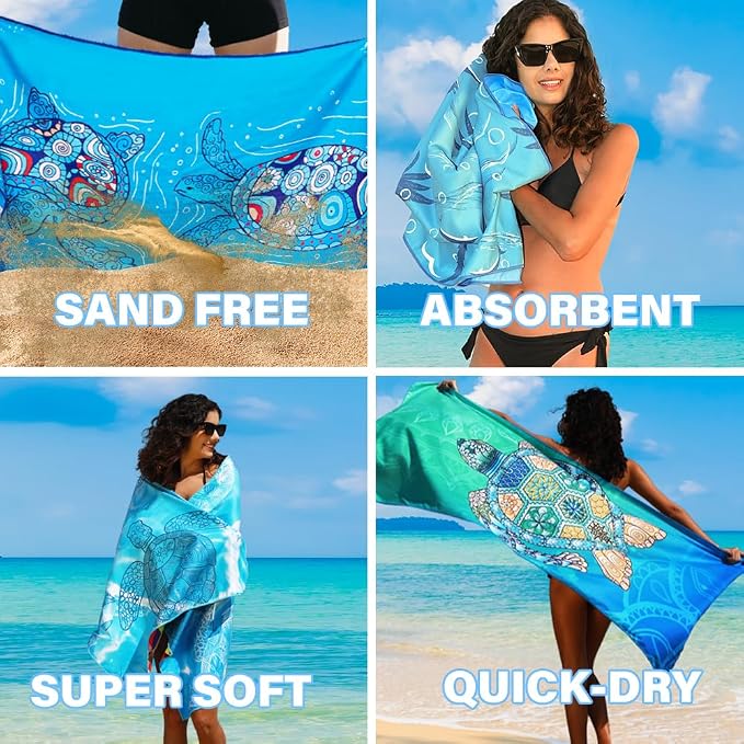 Widdonen Lightweight Thin Microfiber Beach Towel Sand Free Quick Dry Absorbent Compact Soft Pool Swim Travel Towels Extra Large Oversized Beach Accessories Gifts for Adult