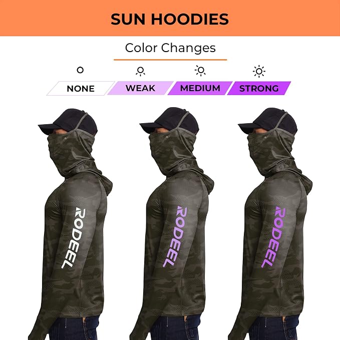 Rodeel Men's UPF 50+ Performance Fishing Hoodie, Long Sleeve Sun Protection Athletic Quick-Dry Breathable T-Shirt