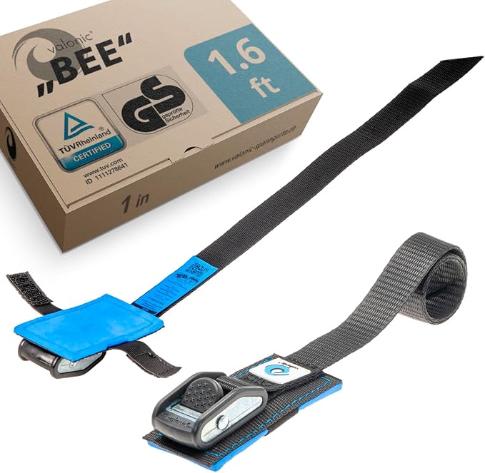 valonic BEE - Short tie Down Straps - 2 Pack, 1.6 ft x 1 inch, 2200 lbs, Protection pad, cam Buckle - for Bicycle, E-Bike, Bike Rack, roof Rack