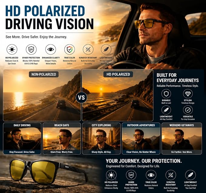 ROCKNIGHT Polarized Driving Sunglasses with Spring Hinges