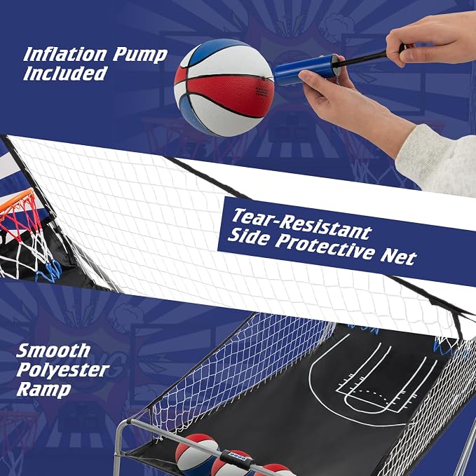 Giantex Folding Basketball Arcade Game, Dual Shot Electronic Basketball Hoop Arcade Game with 8 Game Modes, 4 Balls, 2 Hoops, Air Pump, LCD Scoreboard, Basketball Game for Adults, Kids