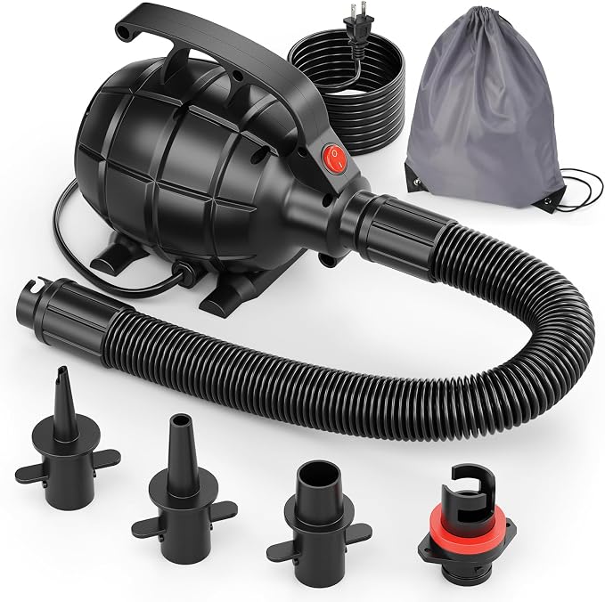 Electric Air Pump for Inflatables, Portable Air Pump with Storage Bag, Quick Inflator/Deflator Pump for Air Mattress Pool Floats Dock- 4 Nozzles, AC 110-120V (500W)