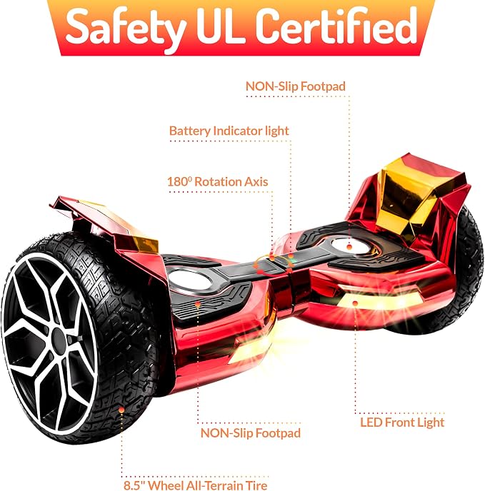 8.5” All Terrain Hover Board, Off Road Self Balancing Scooter with Bluetooth and LED Lights, UL2272 Safety Certified