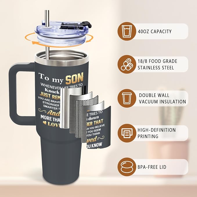 DUUV Lion Tumbler 40oz, Insulated Mom to Son Gifts for Teen Boy | To My Son Tumbler Leakproof, Motivational Graduation Gift for Sons, Birthday Inspirational Gift for Boys from Mom, 1 Pack