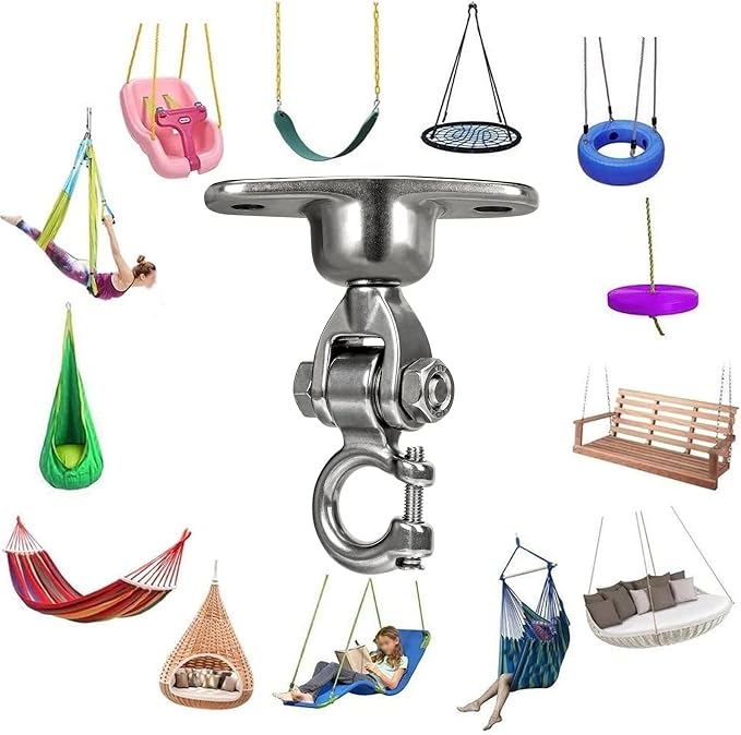 Heavy Duty 304 Stainless Steel Swing Hanger with Silent Ball Bearing, 360° Rotation & 180° Swing, 600 lbs Capacity, for Playground, Swing Set, Hammock, Yoga, Punching Bag