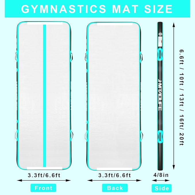 Inflatable Air Gymnastics Mat Tumble Track, 6.6/10/13/16/20ft Tumbling Mat Air Tumbling Track, Air Training Mat with Air Pump for Home/Water Fun/Gym/Yoga/Training/Cheerleading