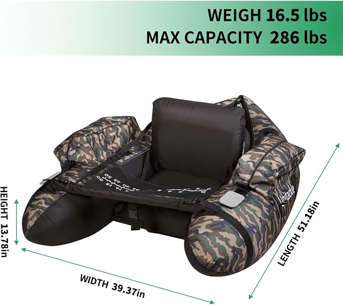 Inflatable Float Tube, with Paddles, Fish Ruler, Air Pump, Adjustable Shoulder Straps, Weight Capacity of 286 pounds, Suitable for Adults Fishing in Rivers and Lakes