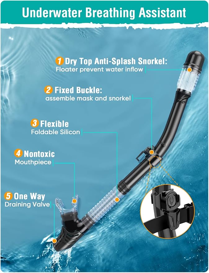 Seovediary Snorkel Set Adults Snorkeling Gear Anti-Fog Panoramic View Swim Mask Dry Top Snorkel Kit with Carry Bag for Snorkeling Scuba Diving Swimming Travel