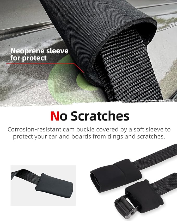 Abahub Soft Roof Rack Pads with 2 Tie Down Straps, 2 Tie Down Ropes, 2 Hood Loops and Storage Bag, for Surfboard, Kayak, Canoe, Heavy Duty Universal Car Roof Racks System Black 17 Inch