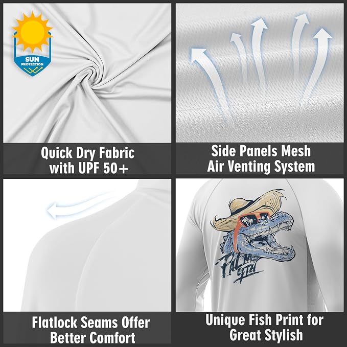 Palmyth Fishing Hoodie for Men Long Sleeve Sun Protection UV UPF 50+ Shirts | Hidden Zipper Pocket, Thumb Loops, Quick-Dry, Side Mesh Panels, Lens Cleaning Cloth, 4-Way Stretch