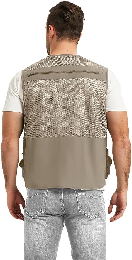 Flygo Men's Fishing Vest Utility Lightweight Outdoor Travel Safari Photo Cargo Vest with 16 Pockets