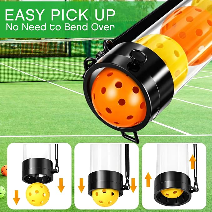 Soulchen 2 Pack Ball Retriever Upper Compatible with Pickleball Tennis Pickup Tube Holds 11/16 Balls with Shoulder Strap Easy Pickup Portable Ball Holder Storage Compatible with Pickleball