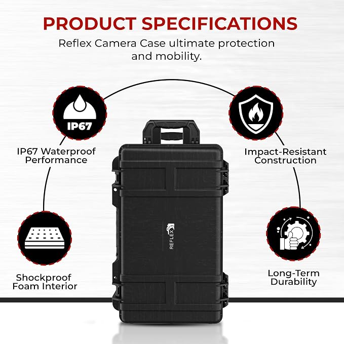 Reflex Camera Large Protective Hard Camera Case suitable for Drones, Lens, DSLR & Guns. Smooth Rolling Wheels, Waterproof IP67, Shockproof (Rolling Hard Case with Foam)