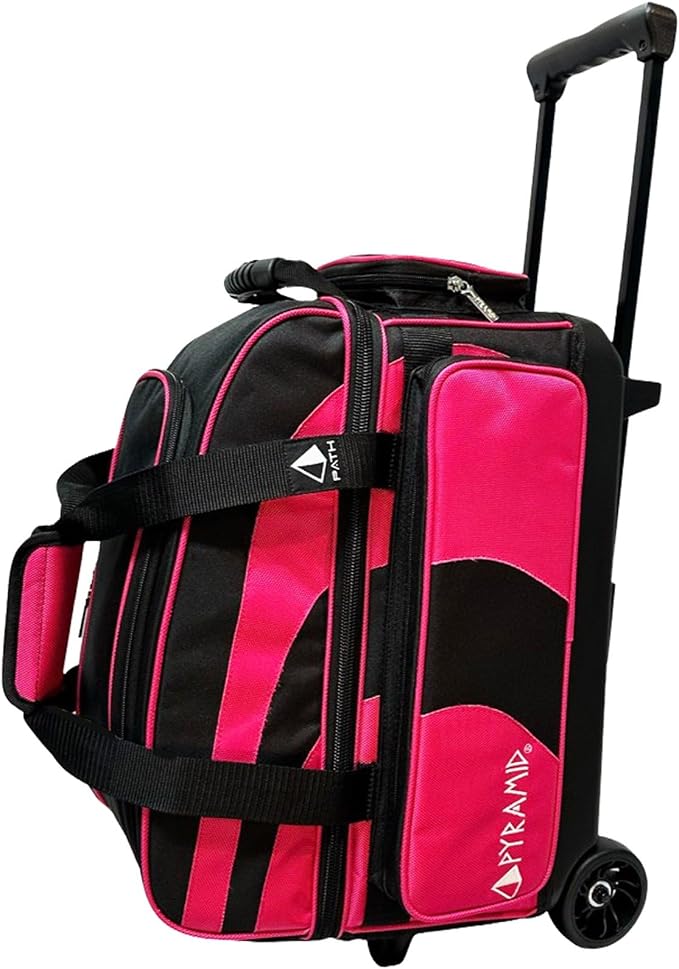 Pyramid Deluxe Double Roller 2 Ball Bowling Bag with Large Separate Shoe Compartment (Up To 2 Pairs Of Shoes) and Accessory Pockets, Sturdy Square Handle - Extends to 40" - Pro Options Available