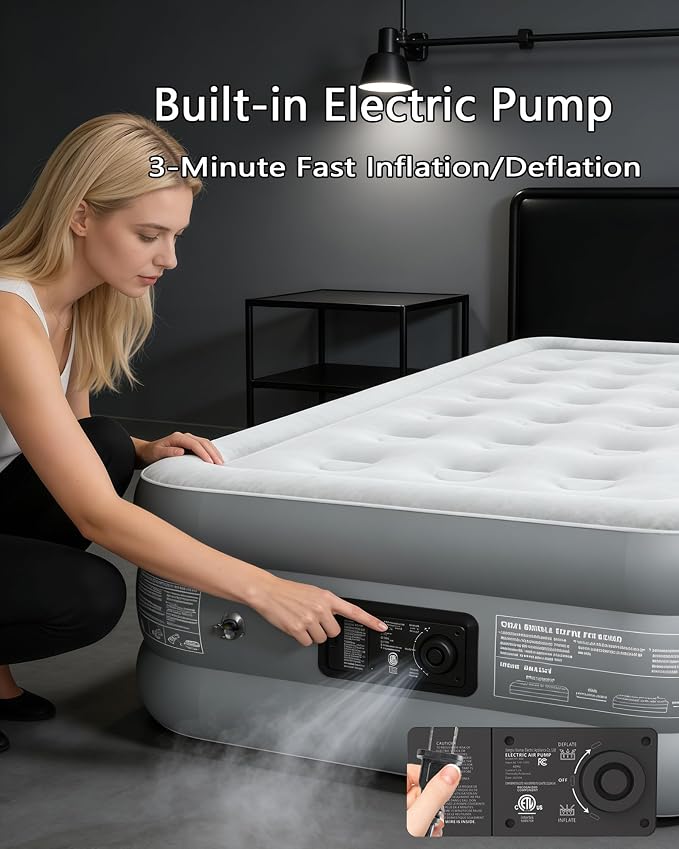 air Mattress, 18-inch Thickened Twin air Mattress, Suitable for Home use, Camping and Travel, Features Quick Inflation and deflation to Save You time (Dark Gray, Twin)