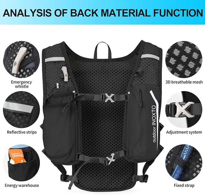 INOXTO Running Hydration Vest Backpack,Lightweight Insulated Pack with 1.5L Water Bladder Bag Daypack for Hiking Trail Running Cycling Race Marathon for Women Men