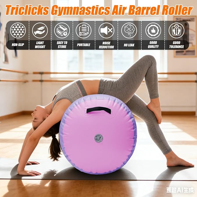 Triclicks Gymnastics Barrel Inflatable Air Roller Barrel Tumble Track Equipment Octagon Mat for Backhandspring Trainer Yoga Cheerleading Home Use Gym Without Pump