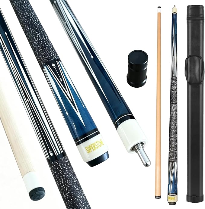 SUPERDIAMOND Pool Cue Stick Set Billiard Cue Sticks with Hard Case, 2-Pieces 58" Pool Table Sticks, 12.5 mm Tip Pool Queue,Pool Stick Set for Home Recreation, Billiards Clubs, Training