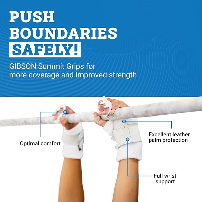 Gibson Athletic Summit High Bar Gymnastic Grips for Boys, Durable Leather Grip for Secure Grip, Hand Grips for Early Competitor Gymnasts, Gymnastics Grips for Boys - Made In USA