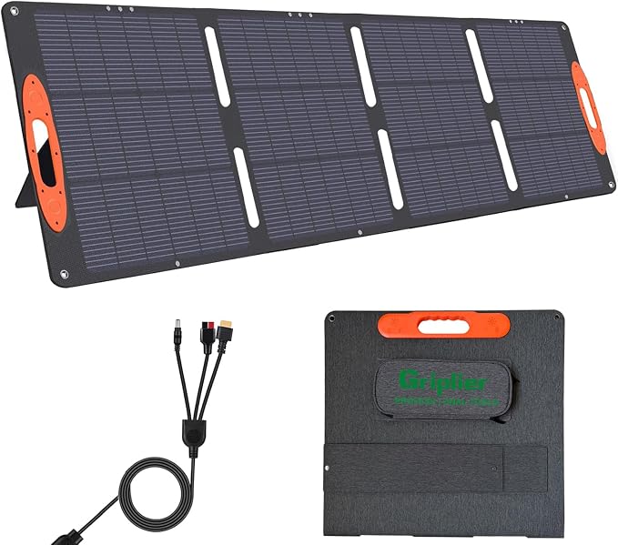200W Portable Solar Panel for Power Station,25V Foldable Solar Panel Charger with Kickstand,Dual USB & Type-C Output,>23% High Efficiency IP65 Waterproof for Camping,Hiking,RV Trips