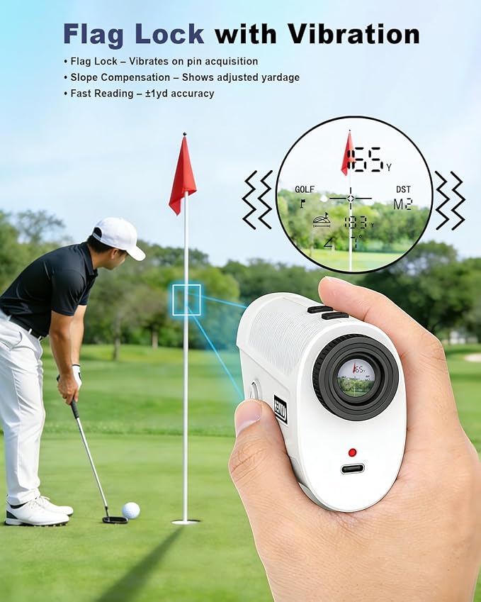 Golf Rangefinder with Slope - 1500 Yard Laser Range Finder for Golfing & Hunting, High-Precision Flag Locking Vibration, 7X Magnification, USB-C Rechargeable, Built-in Magnetic Strip