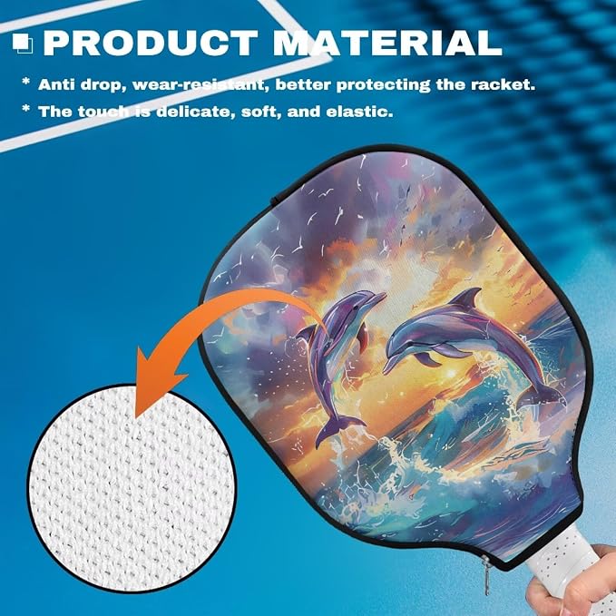 Dolphin 4 Pcs Pickle Ball Racket Case with Zipper Design Universal Pickleball Racket Cover Pickleball Accessories for Protective Paddle Covers Paddle Gifts for Sports Lovers