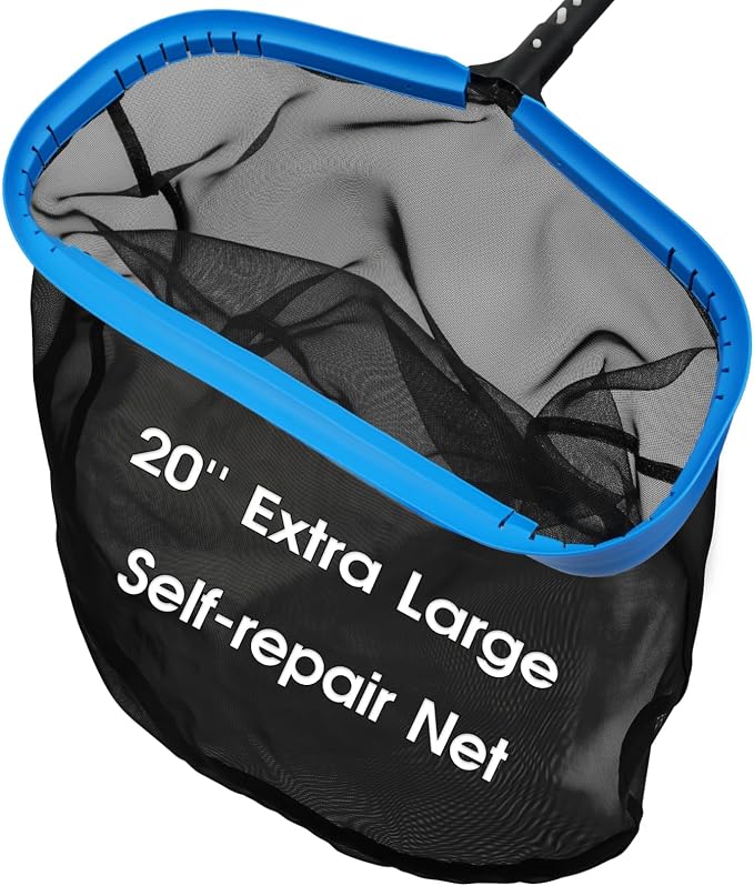 TidyMister 20'' Self-Repair Pool Skimmer Net Pool Cleaning Net with Heavy Duty Nylon Mesh, Aluminum Frame, Deep Debris Bag, for Above Ground Pool In-ground Pool Leaf Rake Net (Without Pole)