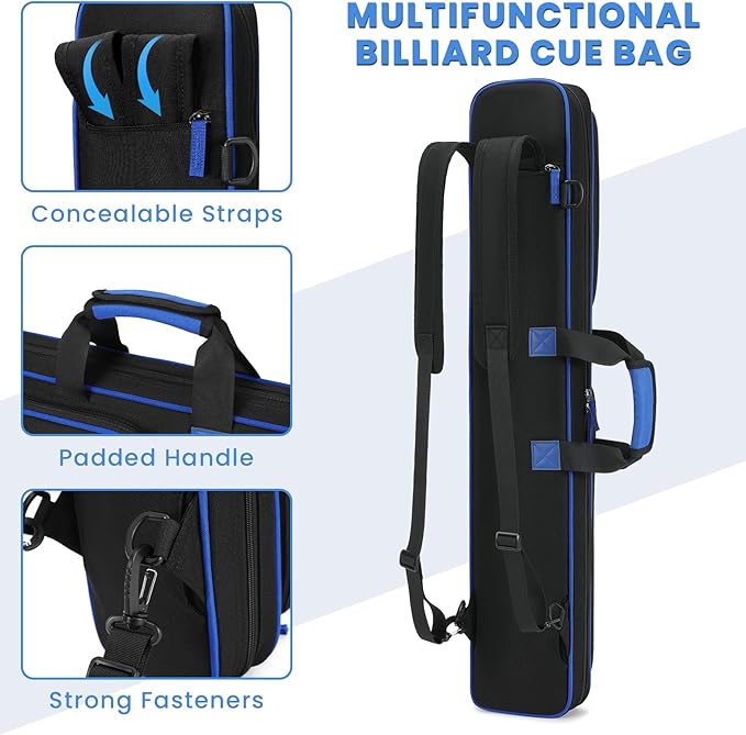 BOSSTIN Pool Cue Case, 3x4 / 5x5 Pool Stick Billiard Cue Accessories Soft Padded Bag Case