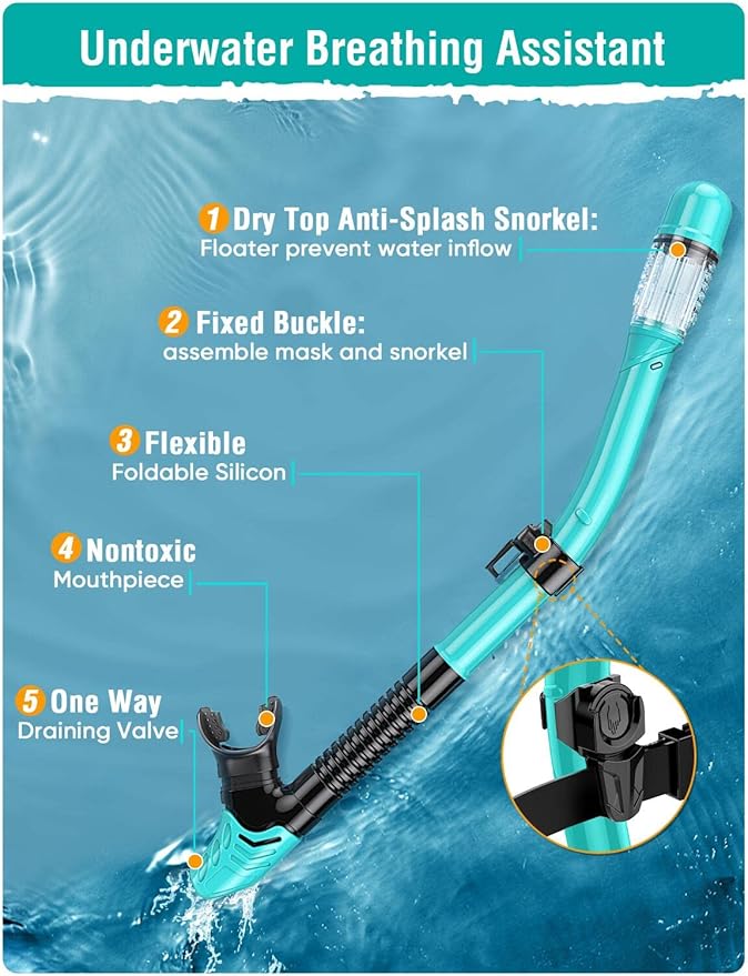 Seovediary Snorkel Set Adults Snorkeling Gear Anti-Fog Panoramic View Swim Mask Dry Top Snorkel Kit with Carry Bag for Snorkeling Scuba Diving Swimming Travel
