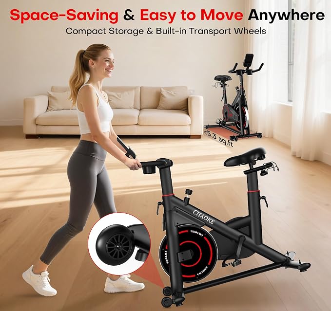 Exercise Bike, CHAOKE Quiet Adjustable Magnetic Resistance Stationary Bike for Home Cardio with App Compatible, 350LB Weight Capacity Indoor Cycling Bike with Comfortable Seat & Digital Display