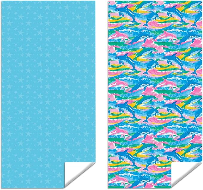 2 Pcs Microfiber Beach Towel Sand Free Quick Dry Oversized Lightweight Dolphin and Wave Patterns Blue Pink Green Swim Towels for Adults Travel Pool Gym Yoga 71 x 32 Inches