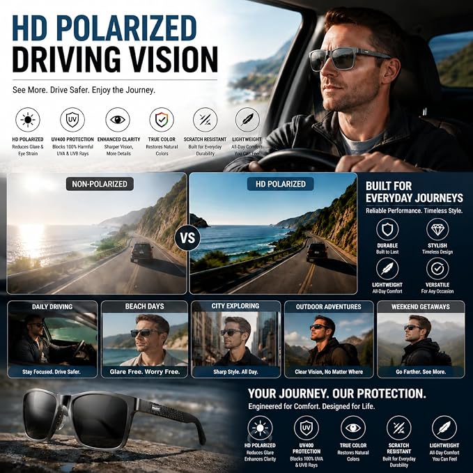 ROCKNIGHT Polarized Driving Sunglasses with Spring Hinges