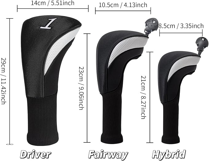 Golf Club Head Covers for Woods 3/4/5/6 Pieces Long Neck Mesh Sports Golf Club Headcovers Set with Interchangeable No. Tags 3 4 5 6 7 X Golf Accessories for Men Women