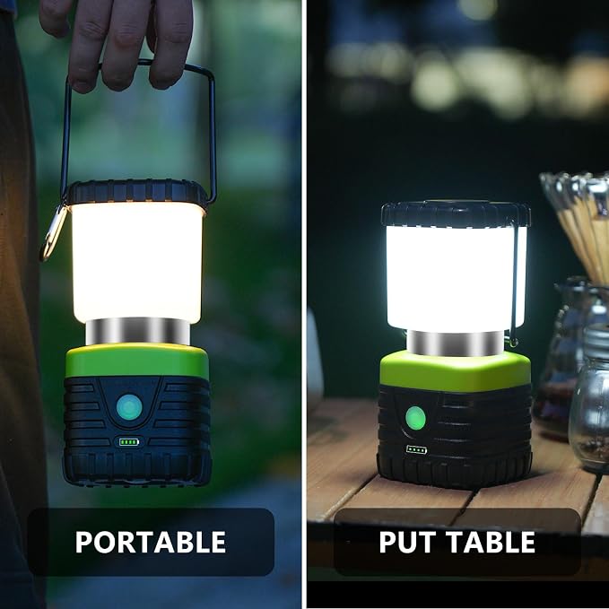 Jarxin 1PCS 6500K White Light LED Camping Lantern Rechargeable 1000LM, 4500mAh Power Bank, Flashlight for Hurricane Emergency, Hiking, IP44 Waterproof Lantern(Green)