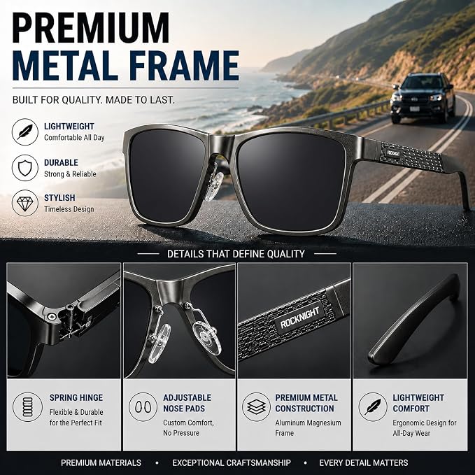 ROCKNIGHT Polarized Driving Sunglasses with Spring Hinges
