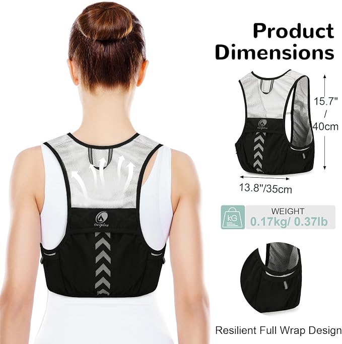 Lightweight Running Vest with 2pcs 500ml Water Bottle for Men Women, Reflective Water Vest Hydration Pack Hydropack for Hiking, M/L