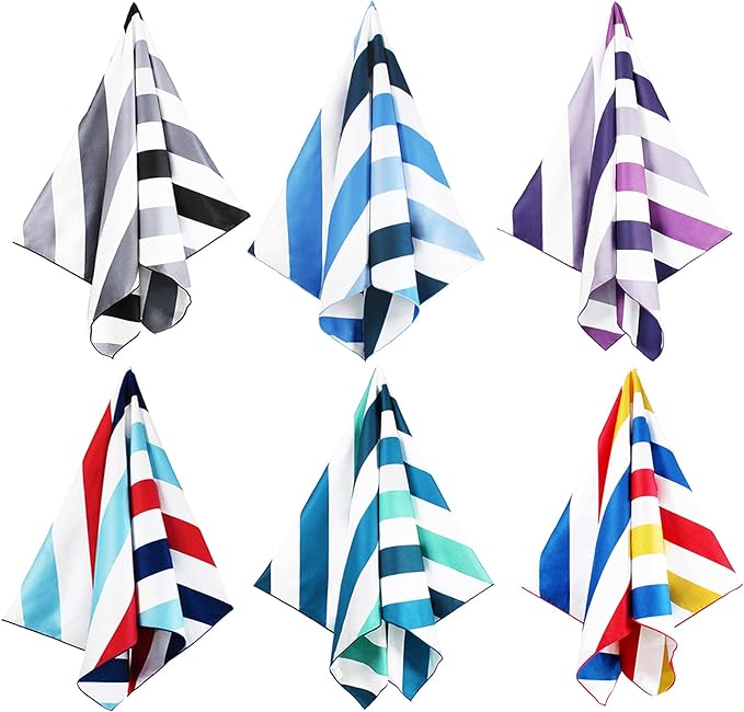 Whale Flotilla 6 Pack Large Quick Dry Beach Towel (30"x60"), Microfiber Sand-Free Beach Towel Set, Super Absorbent Compact Pool Travel Accessories, Navy/Black/Summer/Aqua/Blue/Purple