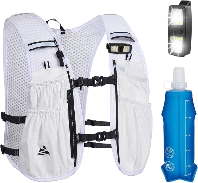 Running Hydration Vest Backpack, Lightweight Hydration Backpack with 500ML Water Bladder and Night Running Light
