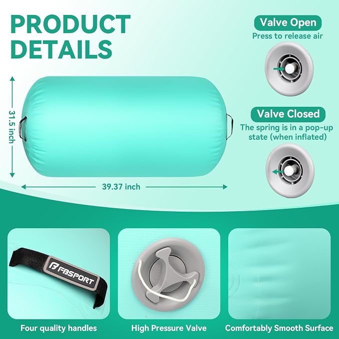 FBSPORT Air Roller Gymnastics Barrel, Inflatable Gymnastics Air Roller Inflatable Air Gymnastics Mat for Yoga Cheerleading Training Home Outdoor Indoor Use