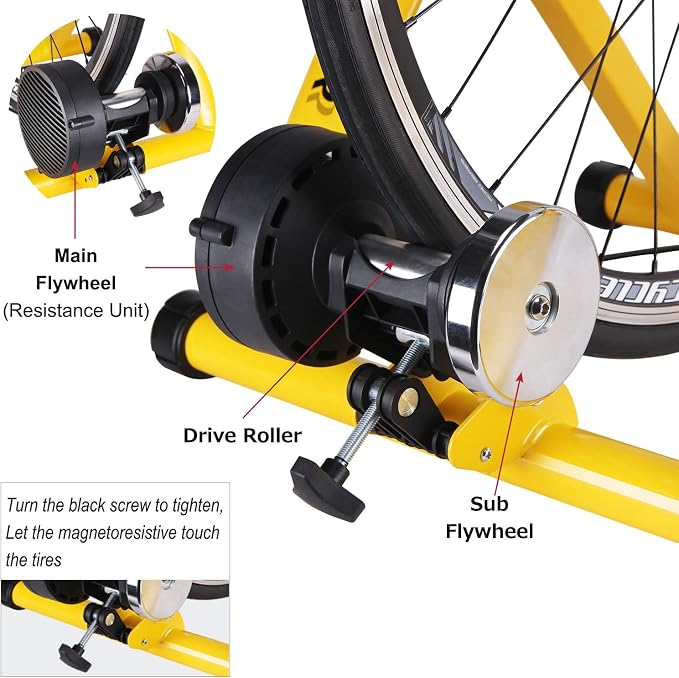 Bike Trainer, Magnetic Bicycle Stationary Stand for Indoor Exercise Riding, 26-29" & 700C Wheels, Quick Release Skewer & Front Wheel Riser Block Included