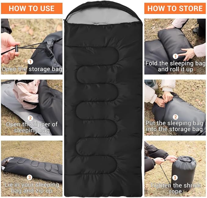 Double Sleeping Bag for Adults Camping,Bring Pillow, XL Queen Size Sleeping Bags for 2 Person Hiking Backpacking, Lightweight Waterproof with Compression Sack