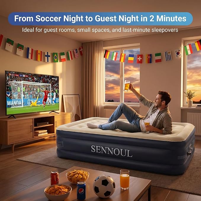 SENNOUL Twin Air Mattress with Built-in Pump,Fast & Easy Inflation/Deflation Inflatable Mattress, Foldable Blow Up Mattress with Storage Bag, Inflatable Bed for Home, Camping & Guests,18"/550lbs Max
