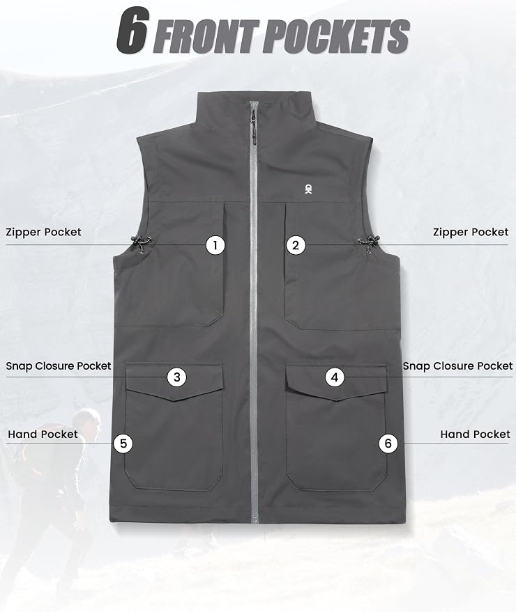 Little Donkey Andy Men's Lightweight Quick Dry Vest Windproof Sleeveless Jacket with 11 Pockets for Travel Fishing Hiking