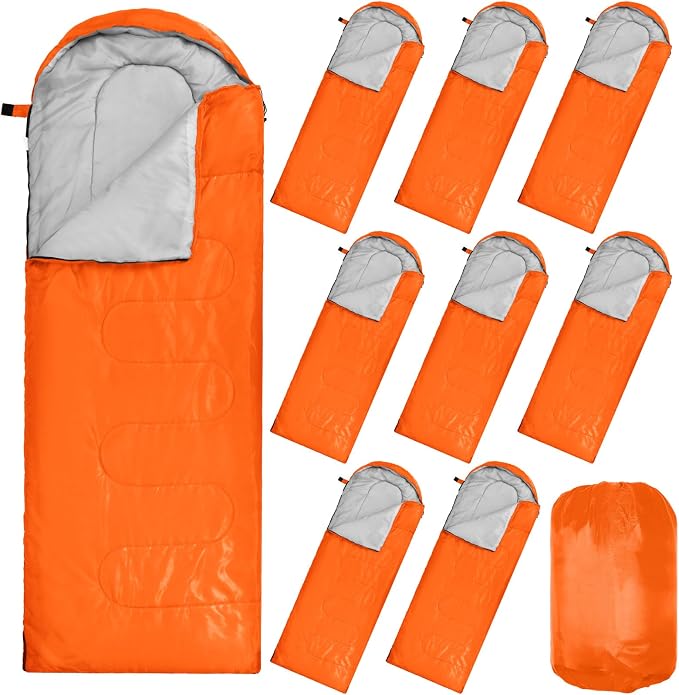 Macarrie 10 Pcs Bulk Sleeping Bags for Adults 0 Degree Waterproof Emergency Sleeping Bags with Compression Sack for Camping Hiking Backpacking Outdoor Activities